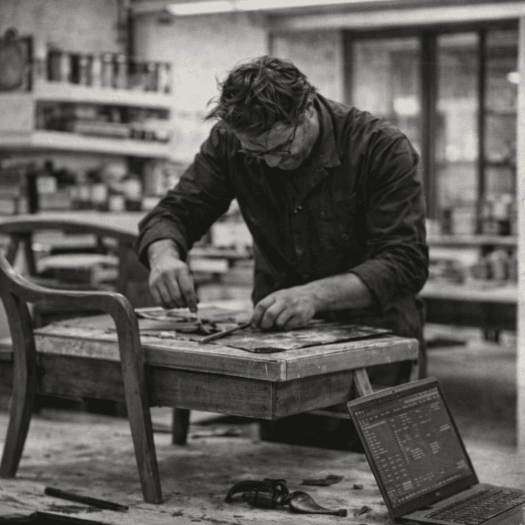 Un artisan reconditionne l'assise d'un siège ancien
